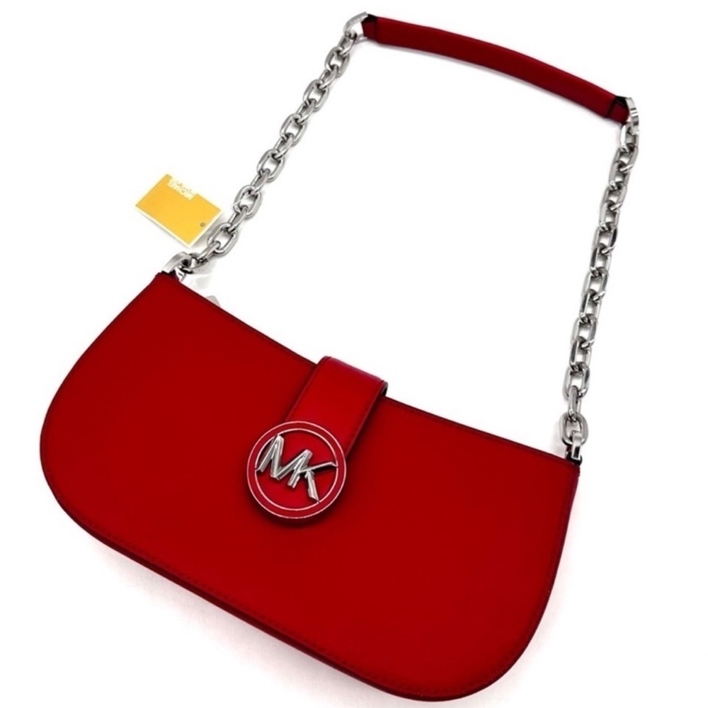 Michael Kors Carmen Small Pouchette Crossbody Bag Red/Silver